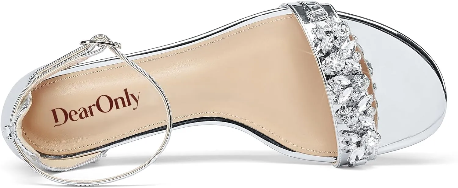 DearOnly Womens Low Kitten Heel Peep Open Toe Ankle Strap Sandals Rhinestone Crystal Buckle Office Summer Dress 1.4 Inches Heels