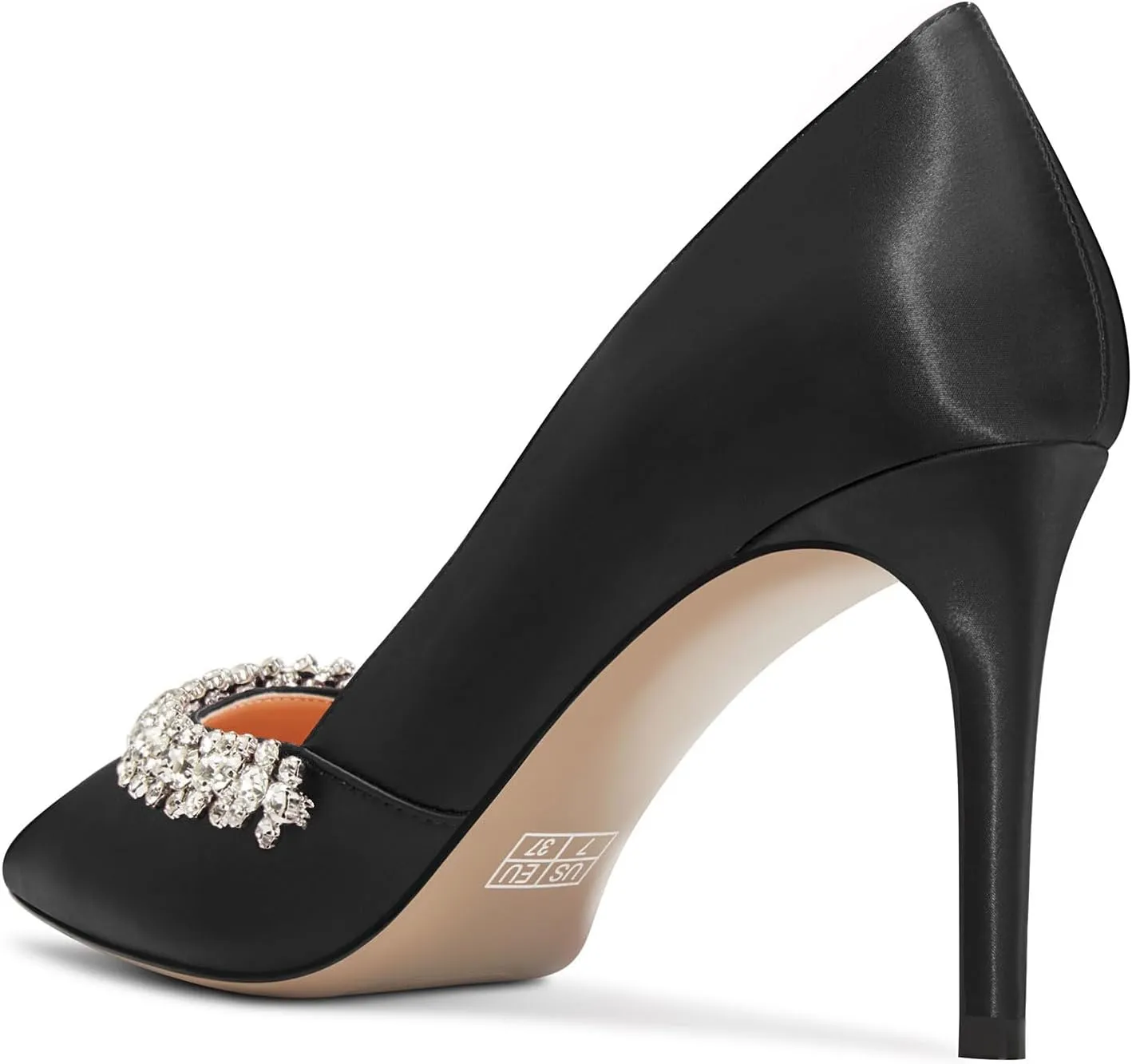 DearOnly Womens Mid Stiletto Heel Close Pointed Toe Slip-on Pumps Glitter Rhinestone Crystal Wedding Prom Shoes 3.2 Inches Heels