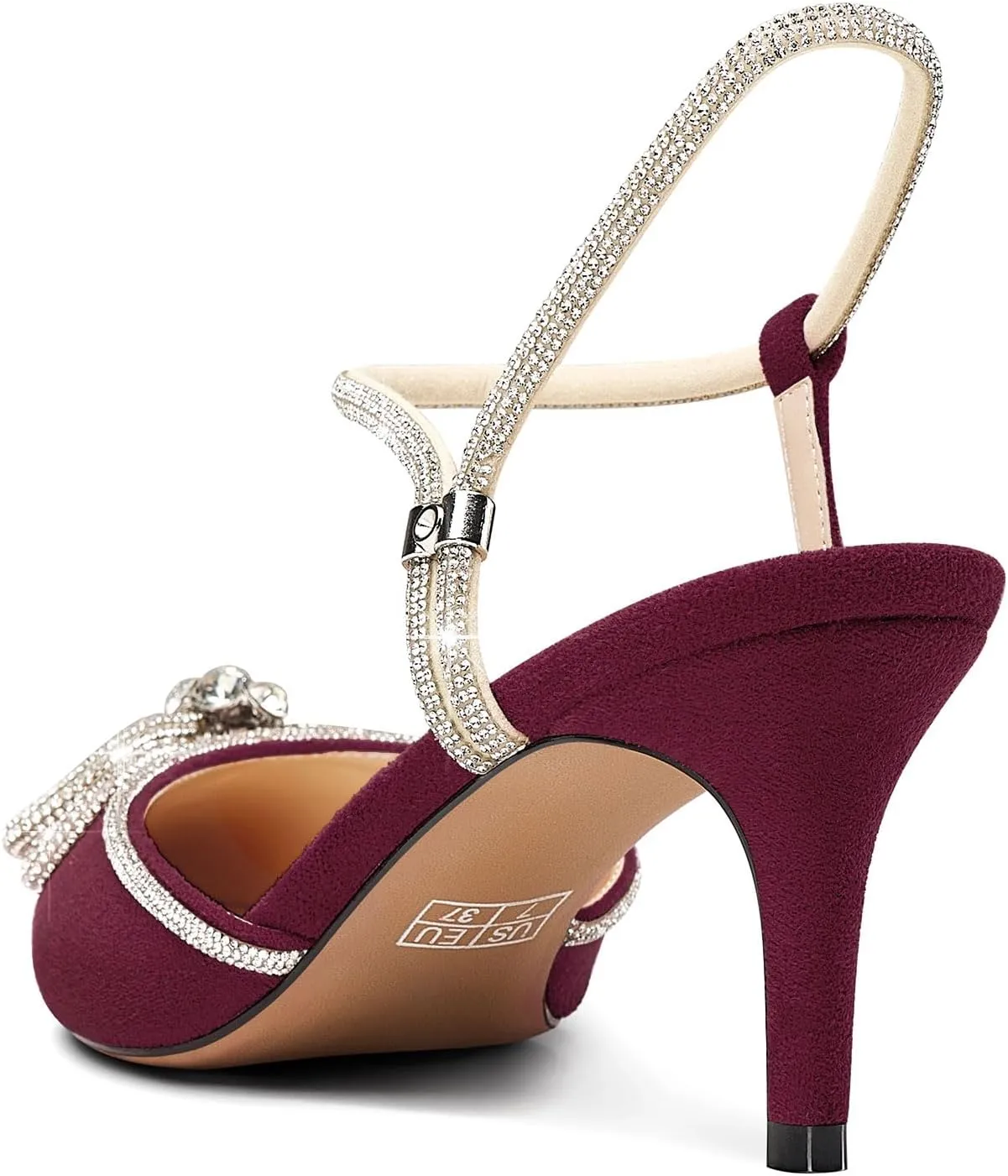 DearOnly Womens Rhinestone Kitten Heels with Bow-Knot Glitter Ankle Strap Pointed Toe Pumps Stiletto Mid Heel Crystal Slingback Wedding Dress Shoes 2.6 Inches Heels