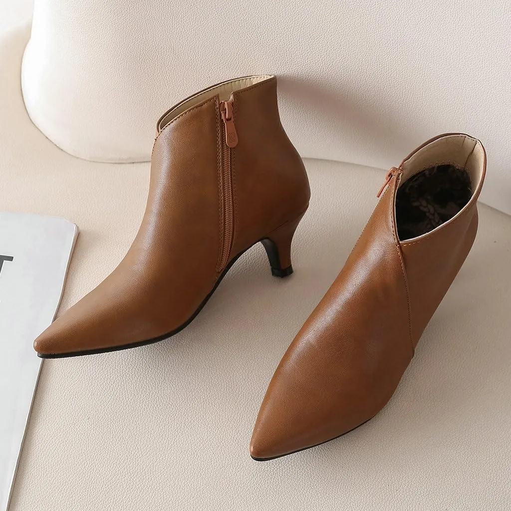 DINTAHA Pointed Toe Booties,Womens Dress Boots Low Heel,Kitten Heel Metallic Boots For Women