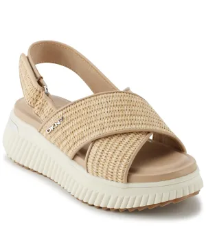 DKNY Women's Malai Woven Crisscross Slingback Platform Sandal Slide, Natural, 9