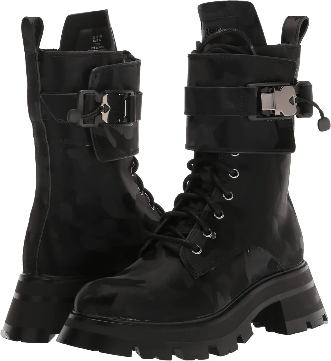 DKNY Women's Sava Lace Up Buckled Combat Boot Fashion