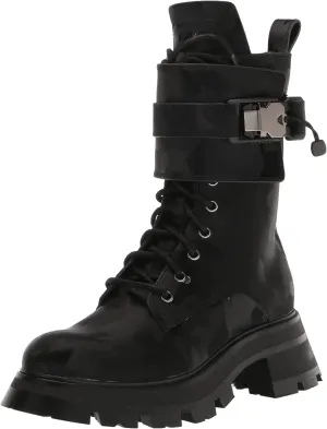 DKNY Women's Sava Lace Up Buckled Combat Boot Fashion