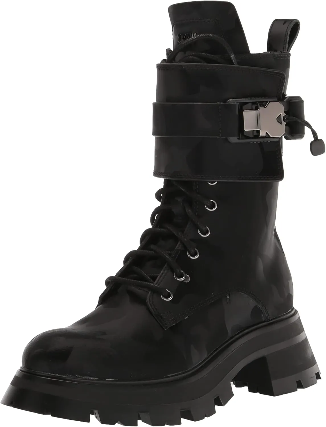 DKNY Women's Sava Lace Up Buckled Combat Boot Fashion
