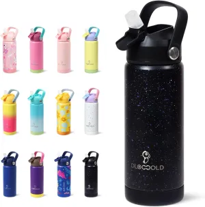 DLOCCOLD 18oz Kids Insulated Water Bottle with Leak Proof Straw Lid, Double Wall Vacuum Stainless Steel Water Bottle with Silicone Boot, Reusable Tumbler for Travel, Boys, Girls
