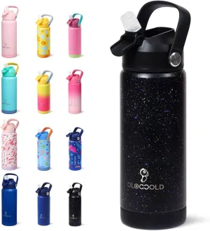 DLOCCOLD 18oz Kids Insulated Water Bottle with Leak Proof Straw Lid, Stainless Steel Water Bottle with Handle & Silicone Boot, Reusable Tumbler for School, Travel, BPA Free, Gift for Boy, Girl