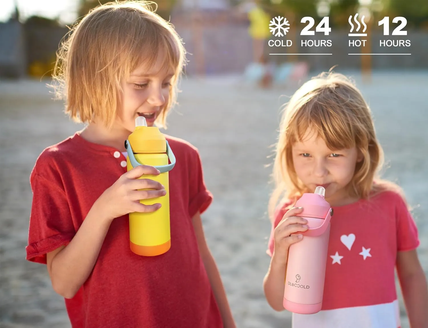 DLOCCOLD 18oz Kids Insulated Water Bottle with Leak Proof Straw Lid, Stainless Steel Water Bottle with Handle & Silicone Boot, Reusable Tumbler for School, Travel, BPA Free, Gift for Boy, Girl