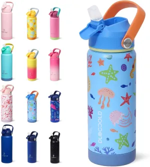 DLOCCOLD 18oz Kids Insulated Water Bottle with Leak Proof Straw Lid, Stainless Steel Water Bottle with Handle & Silicone Boot, Reusable Tumbler for School, Travel, BPA Free, Gift for Boy, Girl