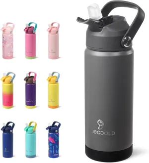 DLOCCOLD 18oz Kids Insulated Water Bottle with Leak Proof Straw Lid, Stainless Steel Water Bottle with Handle & Silicone Boot, Reusable Tumbler for School, Travel, BPA Free, Gift for Boy, Girl
