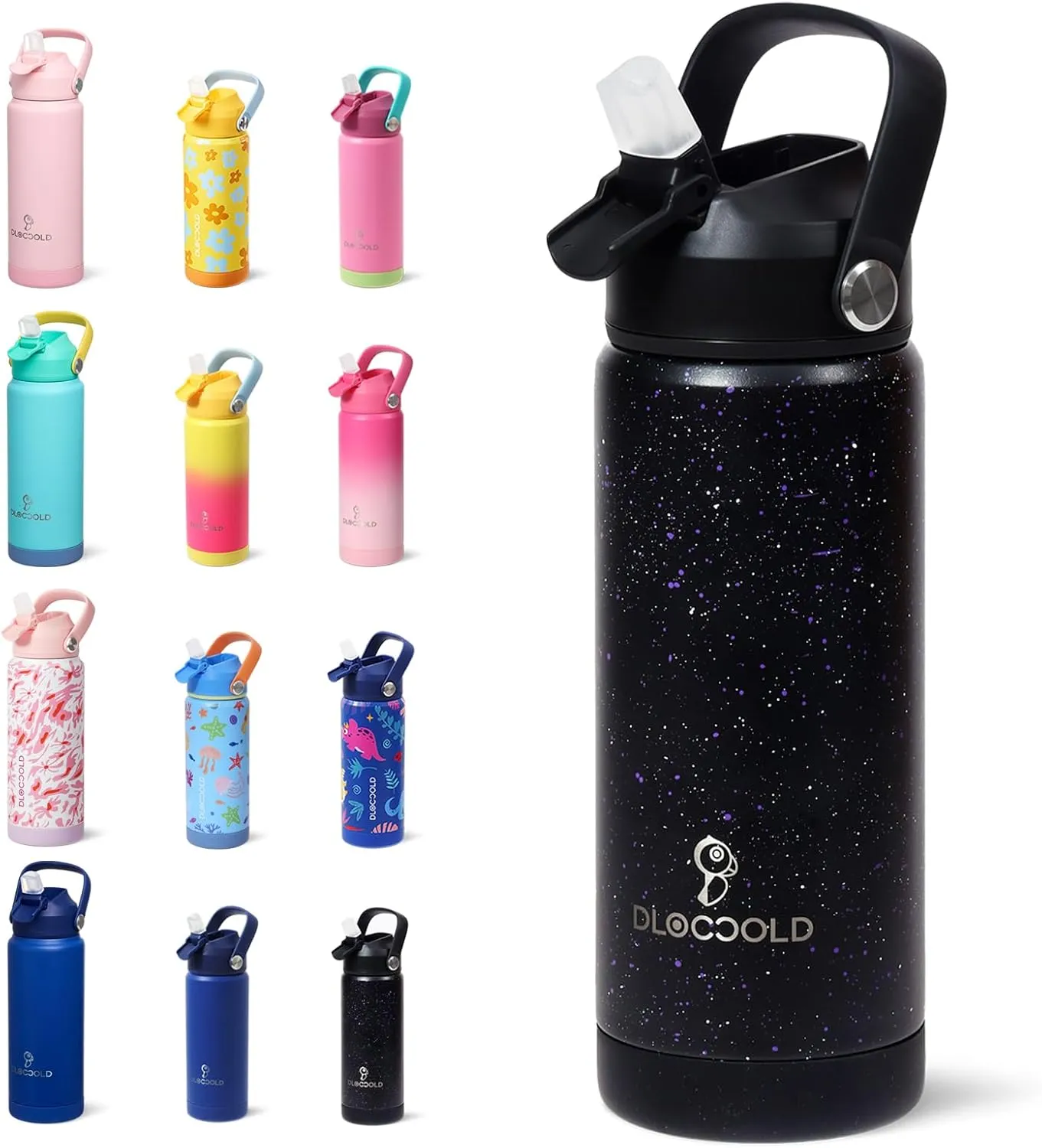 DLOCCOLD 18oz Kids Insulated Water Bottle with Leak Proof Straw Lid, Stainless Steel Water Bottle with Handle & Silicone Boot, Reusable Tumbler for School, Travel, BPA Free, Gift for Boy, Girl