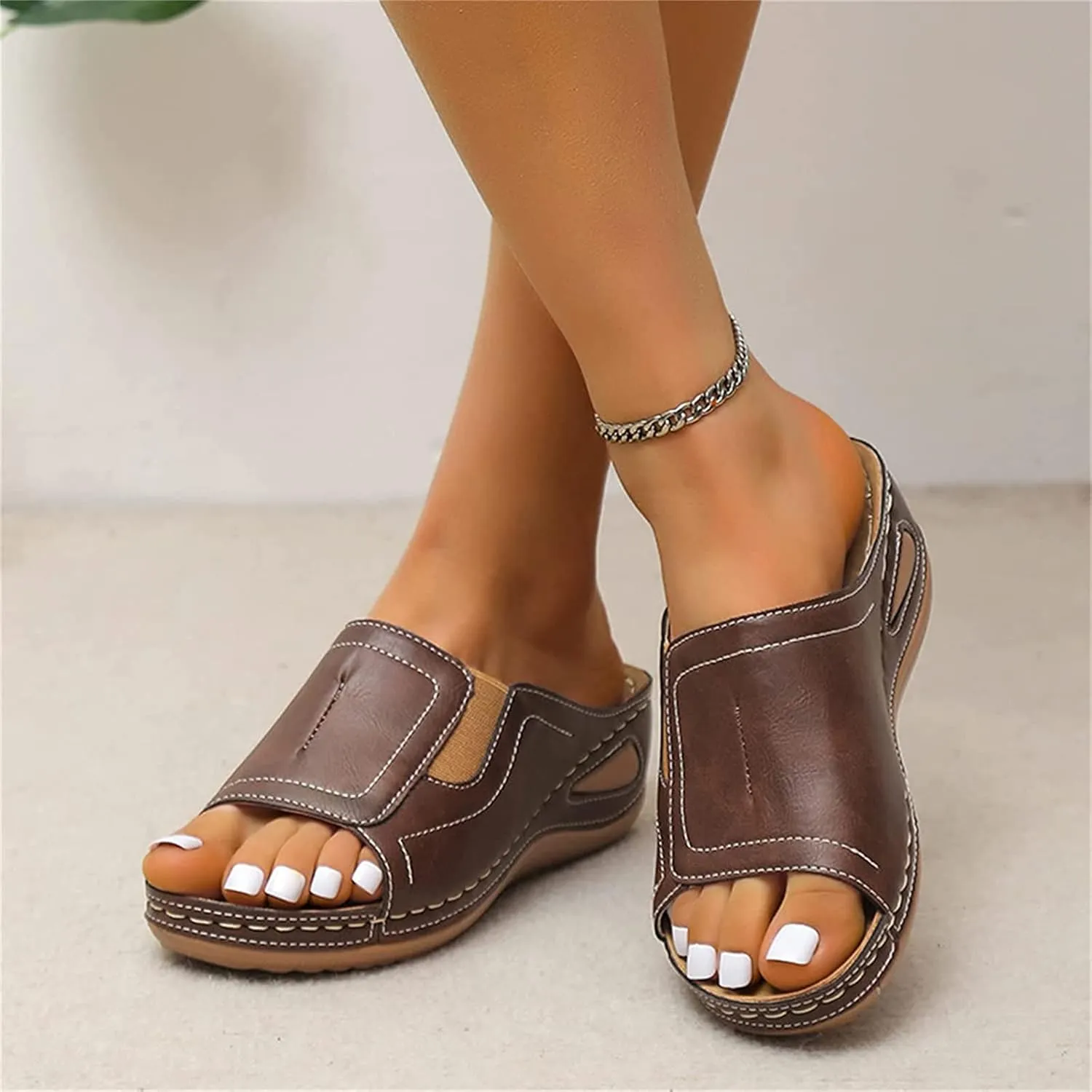 DOIX Womens Garden Loafer Sandals Comfortable Slip on Slides Slippers Clogs Mules with Arch Support Summer Casual Wedge Platform Sandals Non Slip Beach Walking Shoes