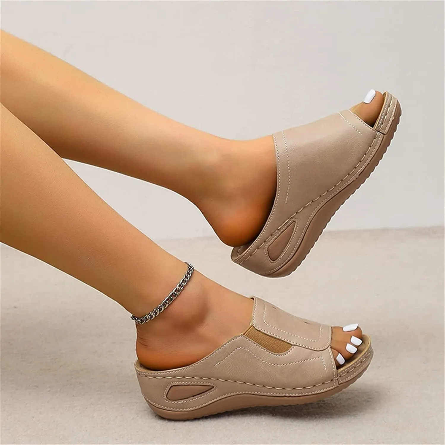 DOIX Womens Garden Loafer Sandals Comfortable Slip on Slides Slippers Clogs Mules with Arch Support Summer Casual Wedge Platform Sandals Non Slip Beach Walking Shoes