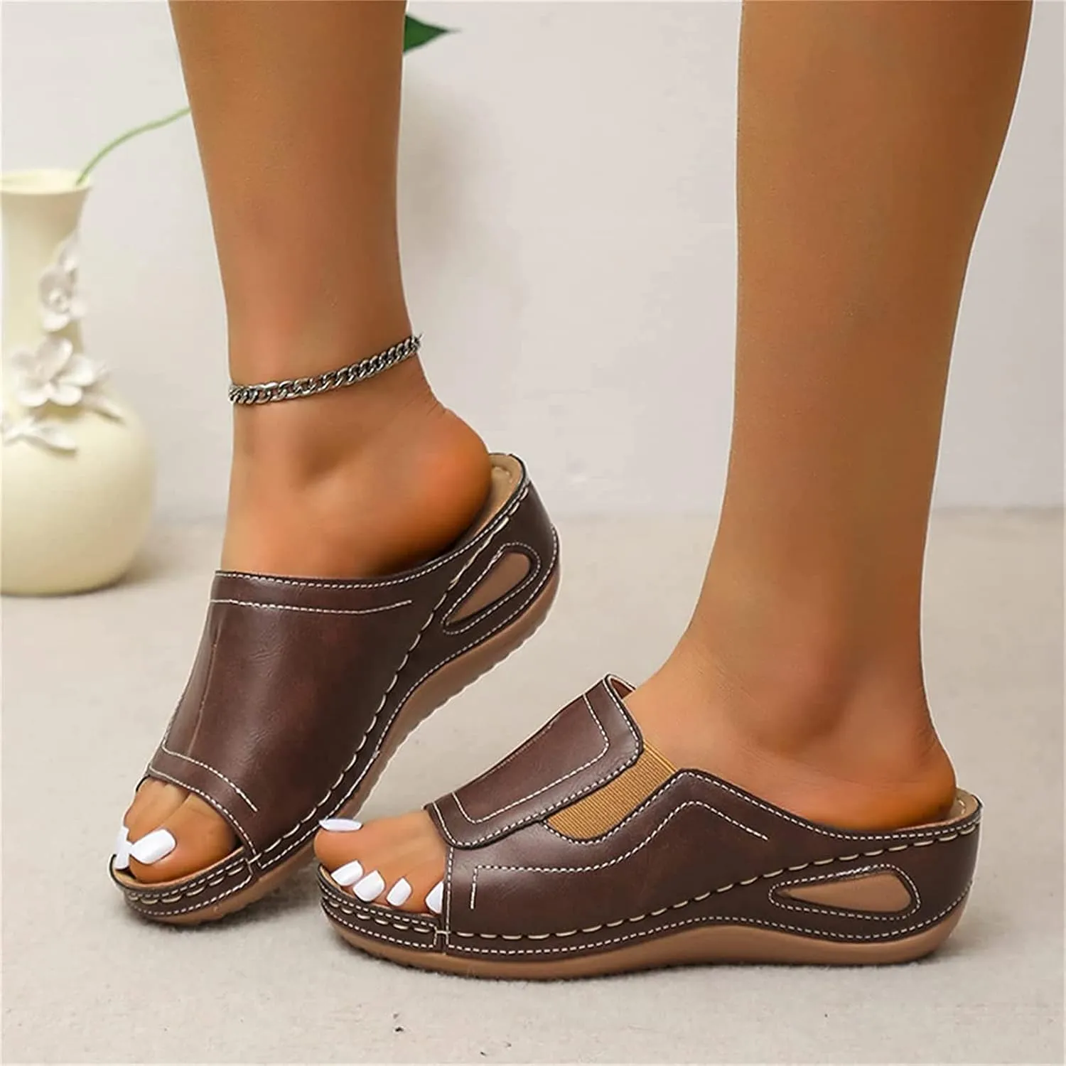 DOIX Womens Garden Loafer Sandals Comfortable Slip on Slides Slippers Clogs Mules with Arch Support Summer Casual Wedge Platform Sandals Non Slip Beach Walking Shoes