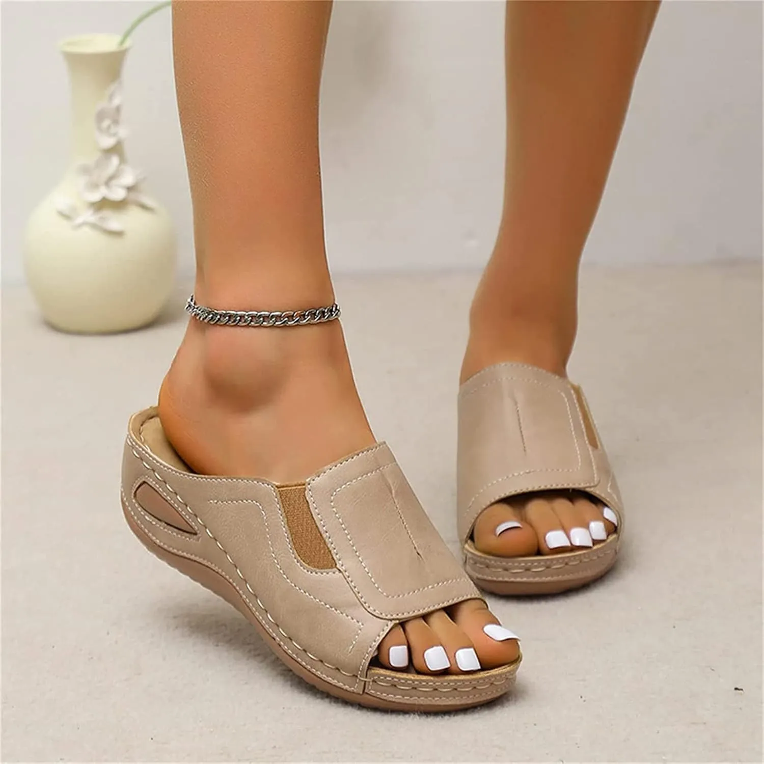 DOIX Womens Garden Loafer Sandals Comfortable Slip on Slides Slippers Clogs Mules with Arch Support Summer Casual Wedge Platform Sandals Non Slip Beach Walking Shoes