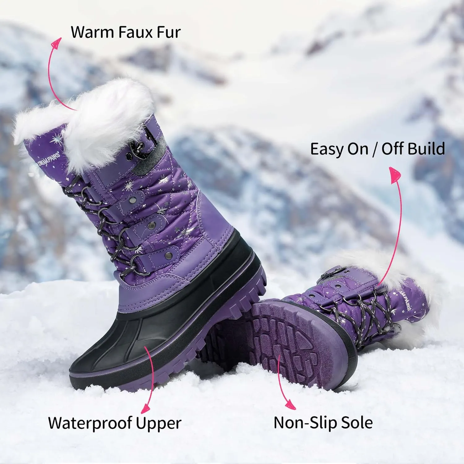 DREAM PAIRS Boys Girls Snow Boots Water-Resistant Outdoor Warm Cozy Anti-Slip Mid Calf Faux Fur Lining Insulated Winter Shoes for Little/Big Kids