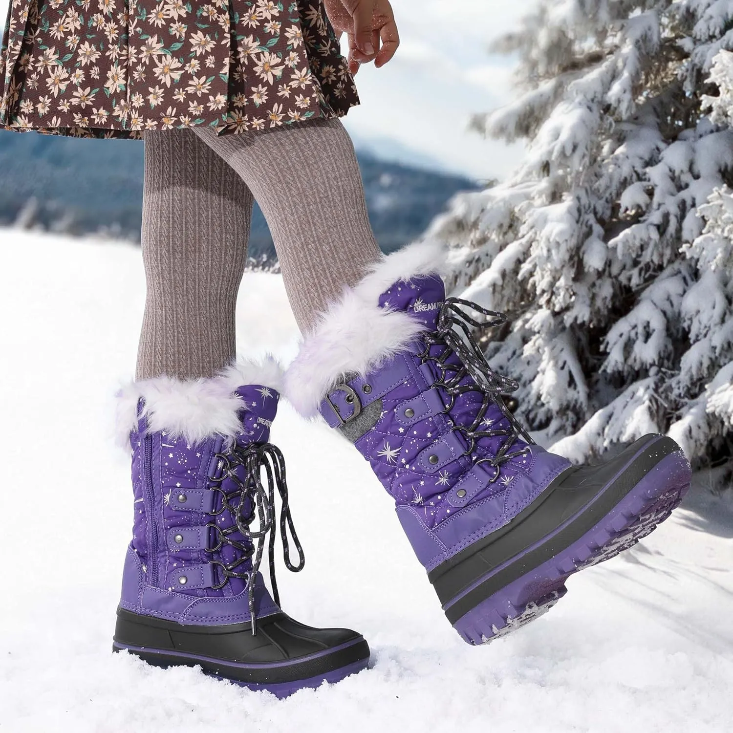 DREAM PAIRS Boys Girls Snow Boots Water-Resistant Outdoor Warm Cozy Anti-Slip Mid Calf Faux Fur Lining Insulated Winter Shoes for Little/Big Kids