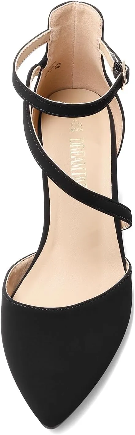 DREAM PAIRS Women's Closed Pointed Toe Low Chunky Heels Pumps Ankle Strap Wedding Business Dressy Shoes