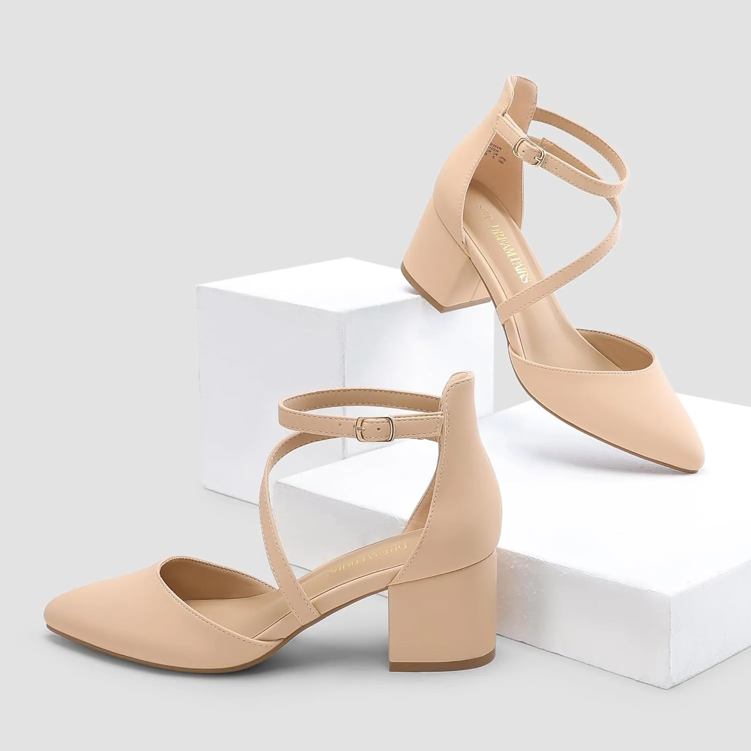 DREAM PAIRS Women's Closed Pointed Toe Low Chunky Heels Pumps Ankle Strap Wedding Business Dressy Shoes