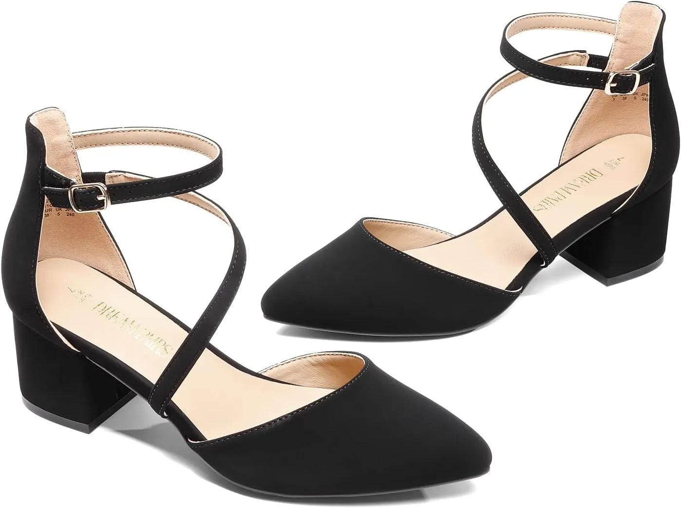 DREAM PAIRS Women's Closed Pointed Toe Low Chunky Heels Pumps Ankle Strap Wedding Business Dressy Shoes