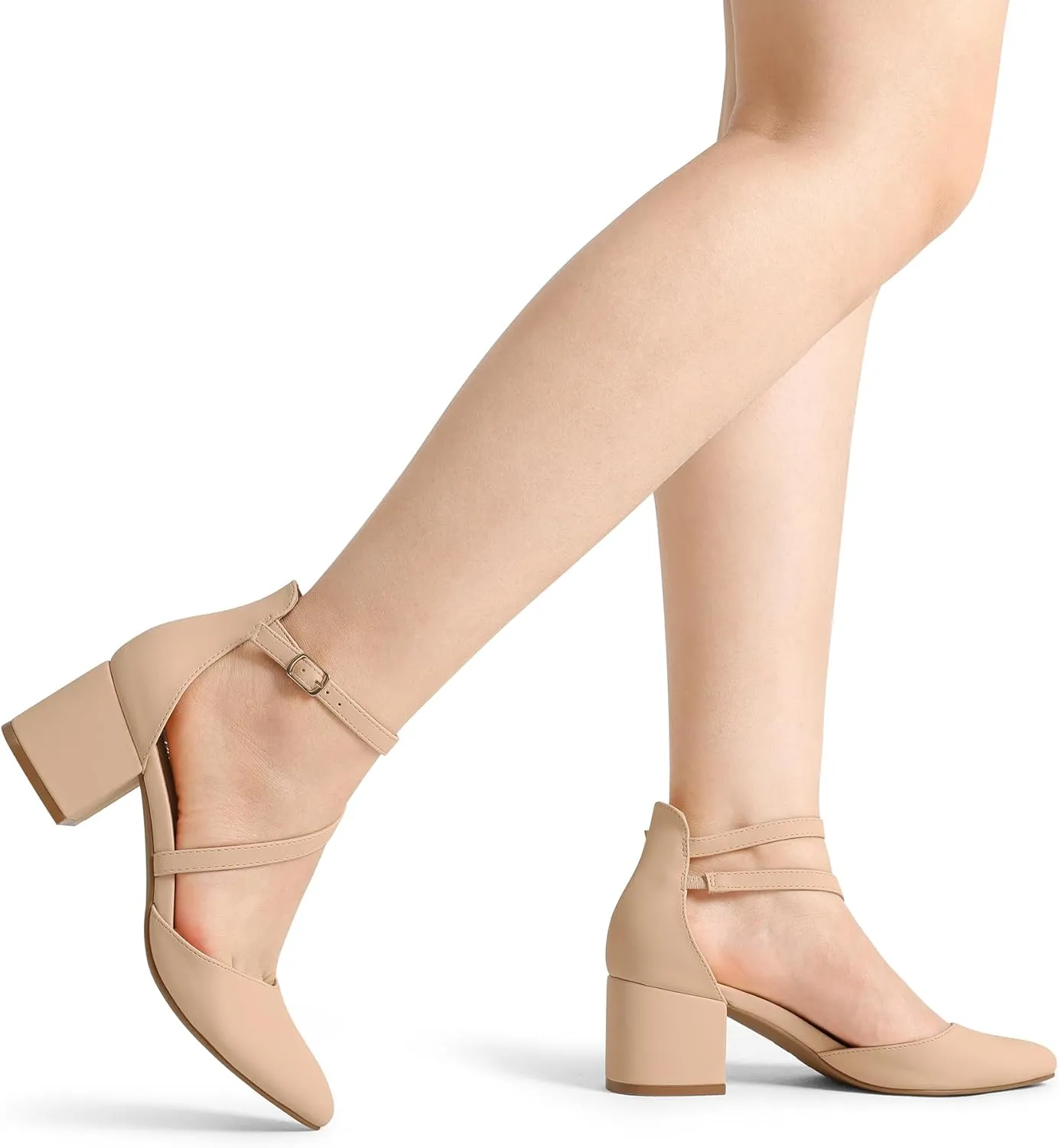 DREAM PAIRS Women's Closed Pointed Toe Low Chunky Heels Pumps Ankle Strap Wedding Business Dressy Shoes