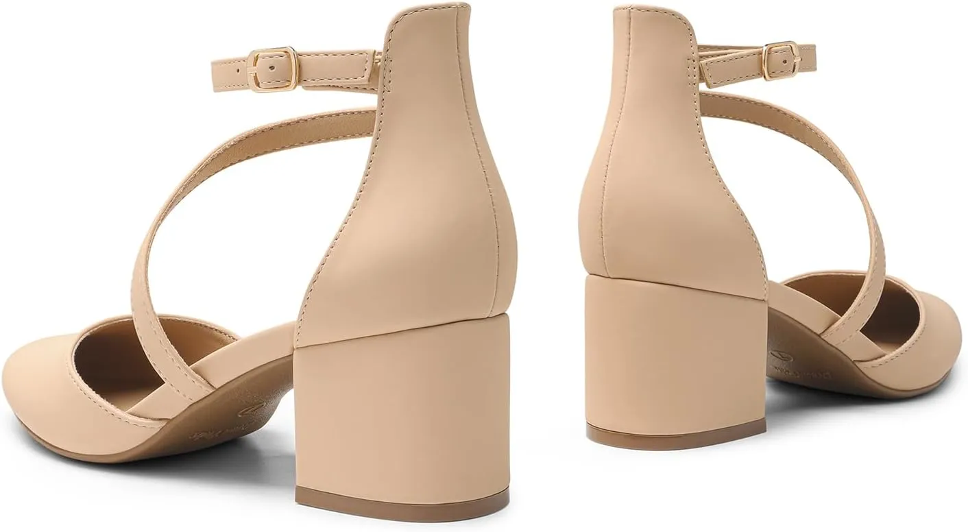 DREAM PAIRS Women's Closed Pointed Toe Low Chunky Heels Pumps Ankle Strap Wedding Business Dressy Shoes