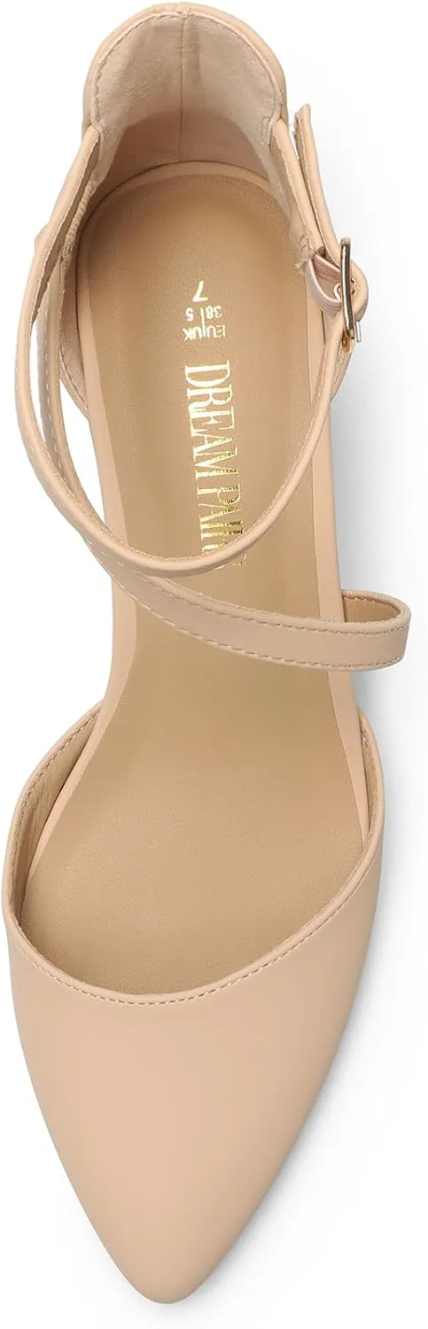 DREAM PAIRS Women's Closed Pointed Toe Low Chunky Heels Pumps Ankle Strap Wedding Business Dressy Shoes