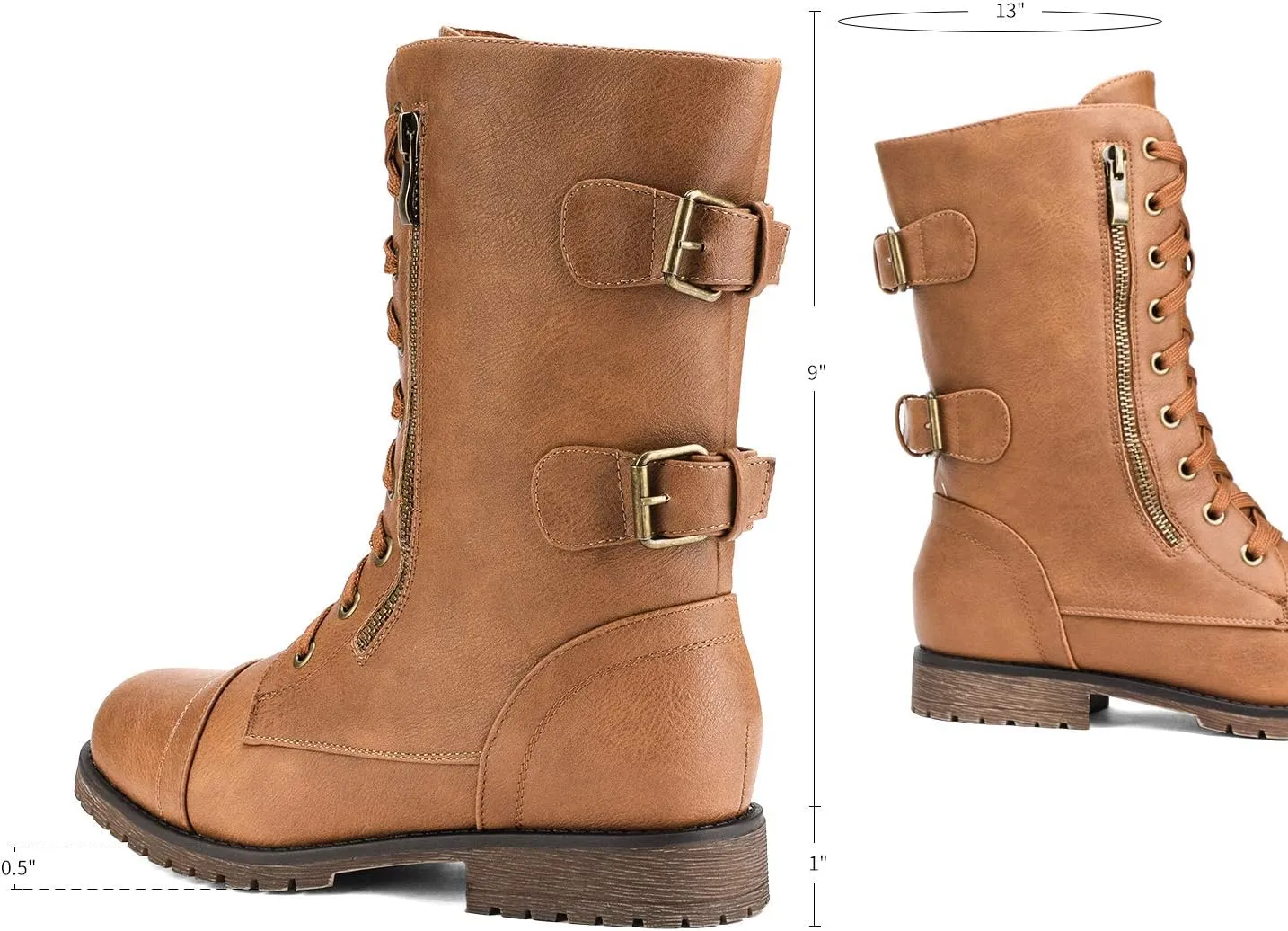 DREAM PAIRS Women's Mid Calf Built-in Wallet Pocket Lace up Military Combat Boots