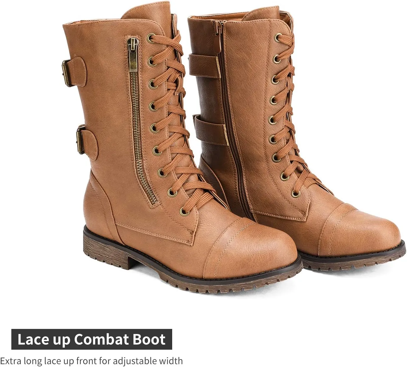 DREAM PAIRS Women's Mid Calf Built-in Wallet Pocket Lace up Military Combat Boots