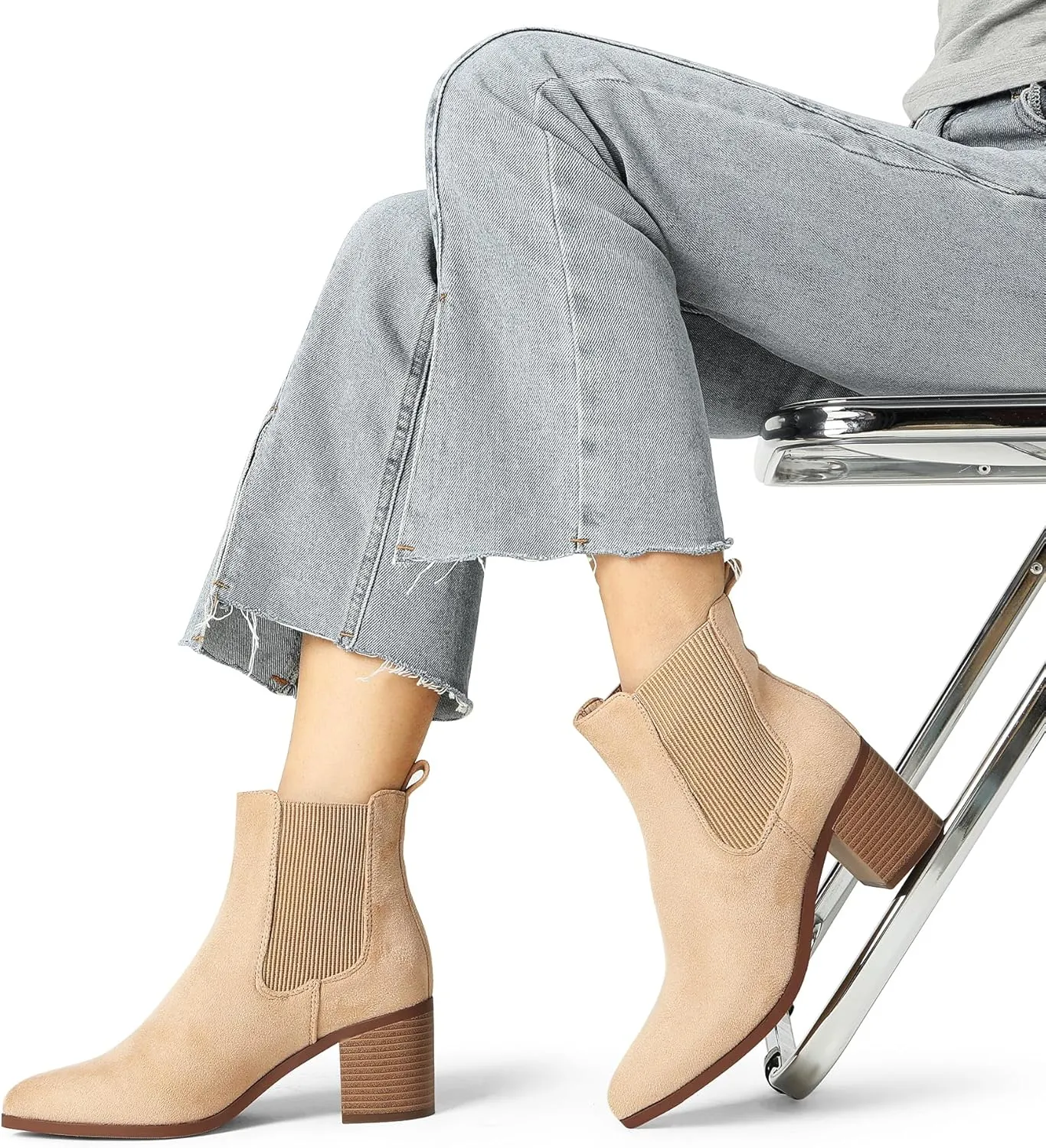 DREAM PAIRS Women's Retro Elastic Chelsea Ankle Boots Fashion Low Chunky Block Heel Pointed Toe Fall Heeled Booties Shoes