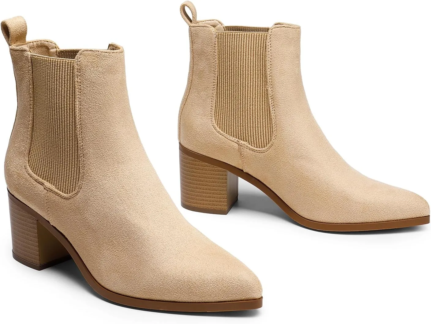 DREAM PAIRS Women's Retro Elastic Chelsea Ankle Boots Fashion Low Chunky Block Heel Pointed Toe Fall Heeled Booties Shoes