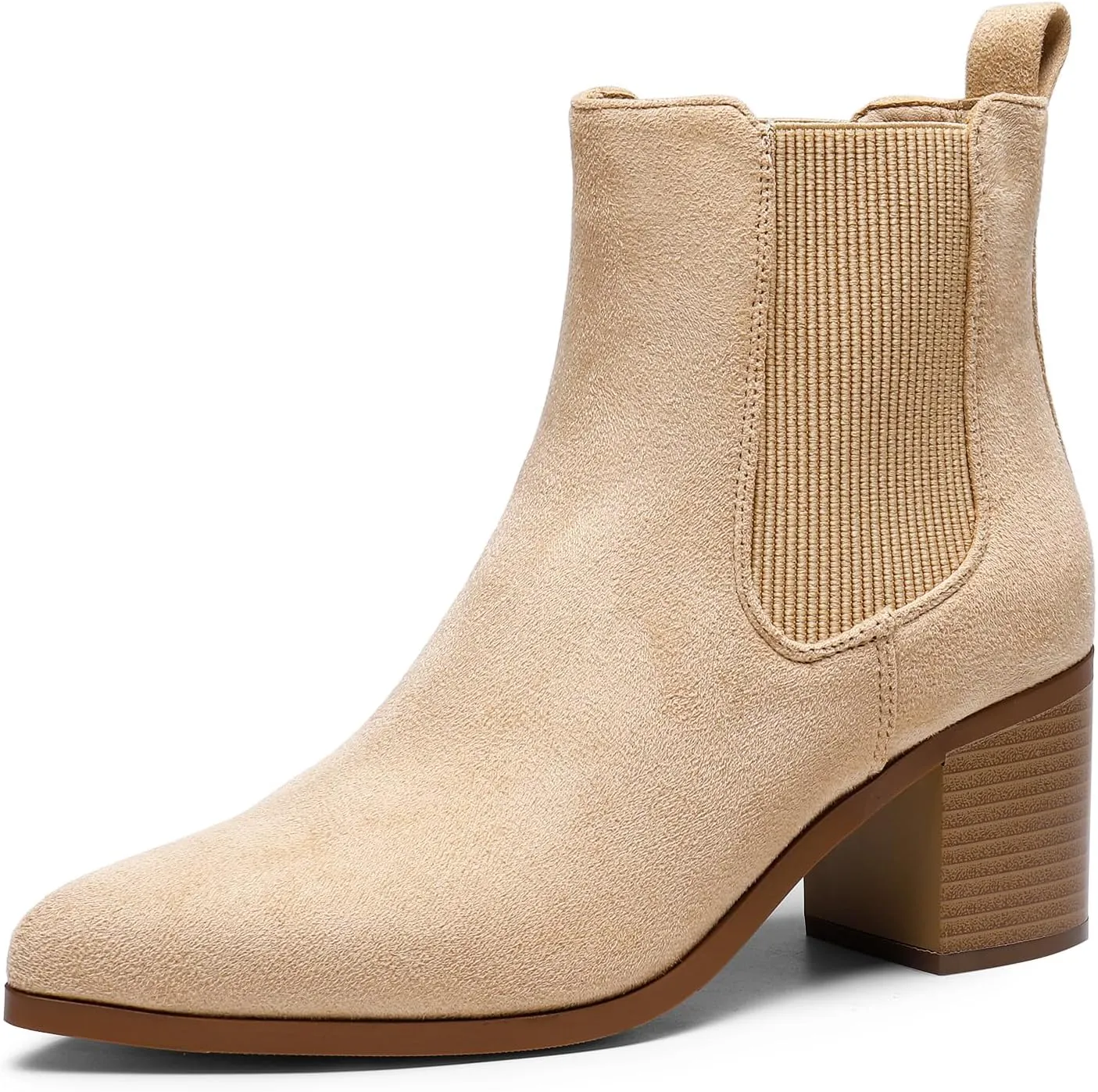 DREAM PAIRS Women's Retro Elastic Chelsea Ankle Boots Fashion Low Chunky Block Heel Pointed Toe Fall Heeled Booties Shoes