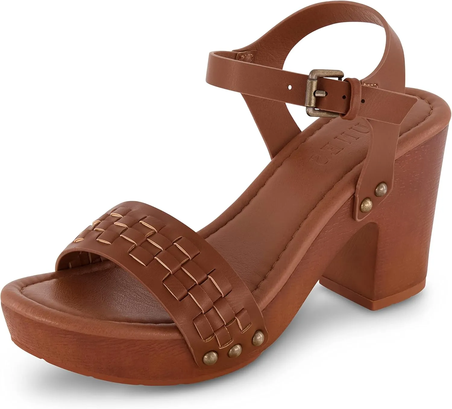 Dunes Women's Sealy Faux Wood Woven Heel Sandal  Comfort Foam & LiteSole Technology, Wide Widths Available