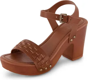 Dunes Women's Sealy Faux Wood Woven Heel Sandal  Comfort Foam & LiteSole Technology, Wide Widths Available