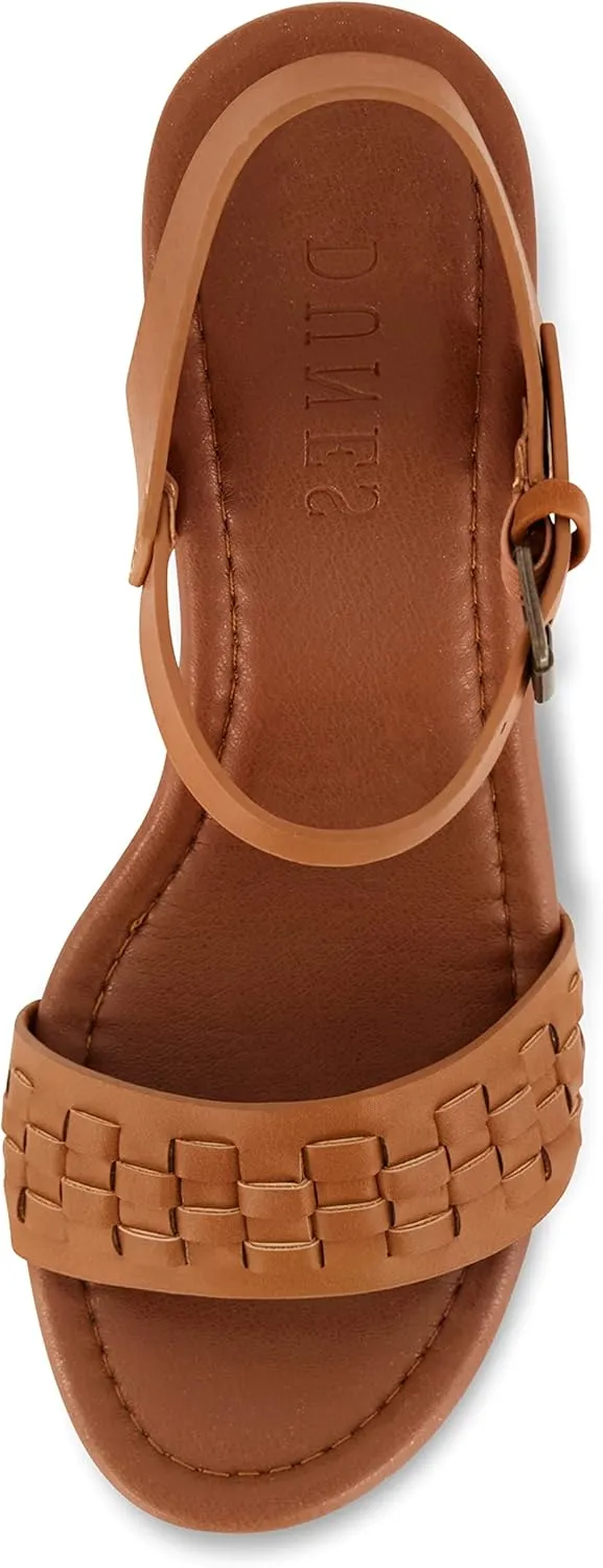 Dunes Women's Sealy Faux Wood Woven Heel Sandal  Comfort Foam & LiteSole Technology, Wide Widths Available