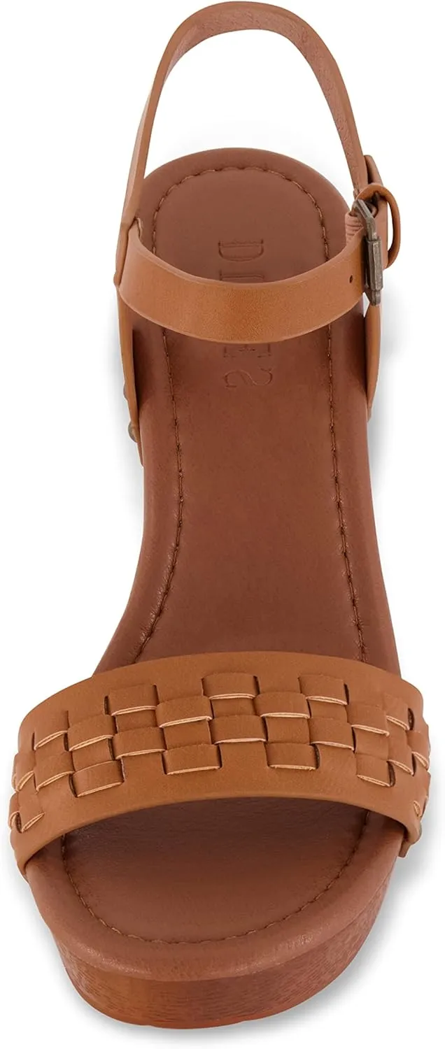 Dunes Women's Sealy Faux Wood Woven Heel Sandal  Comfort Foam & LiteSole Technology, Wide Widths Available