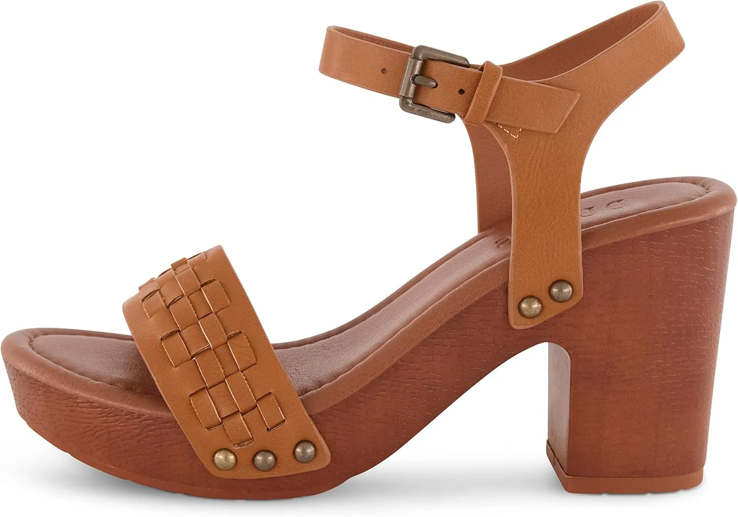 Dunes Women's Sealy Faux Wood Woven Heel Sandal  Comfort Foam & LiteSole Technology, Wide Widths Available