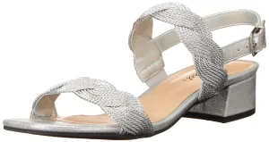 Easy Street Women's Charee Block Heel Sandal Heeled, Silver Woven, 7