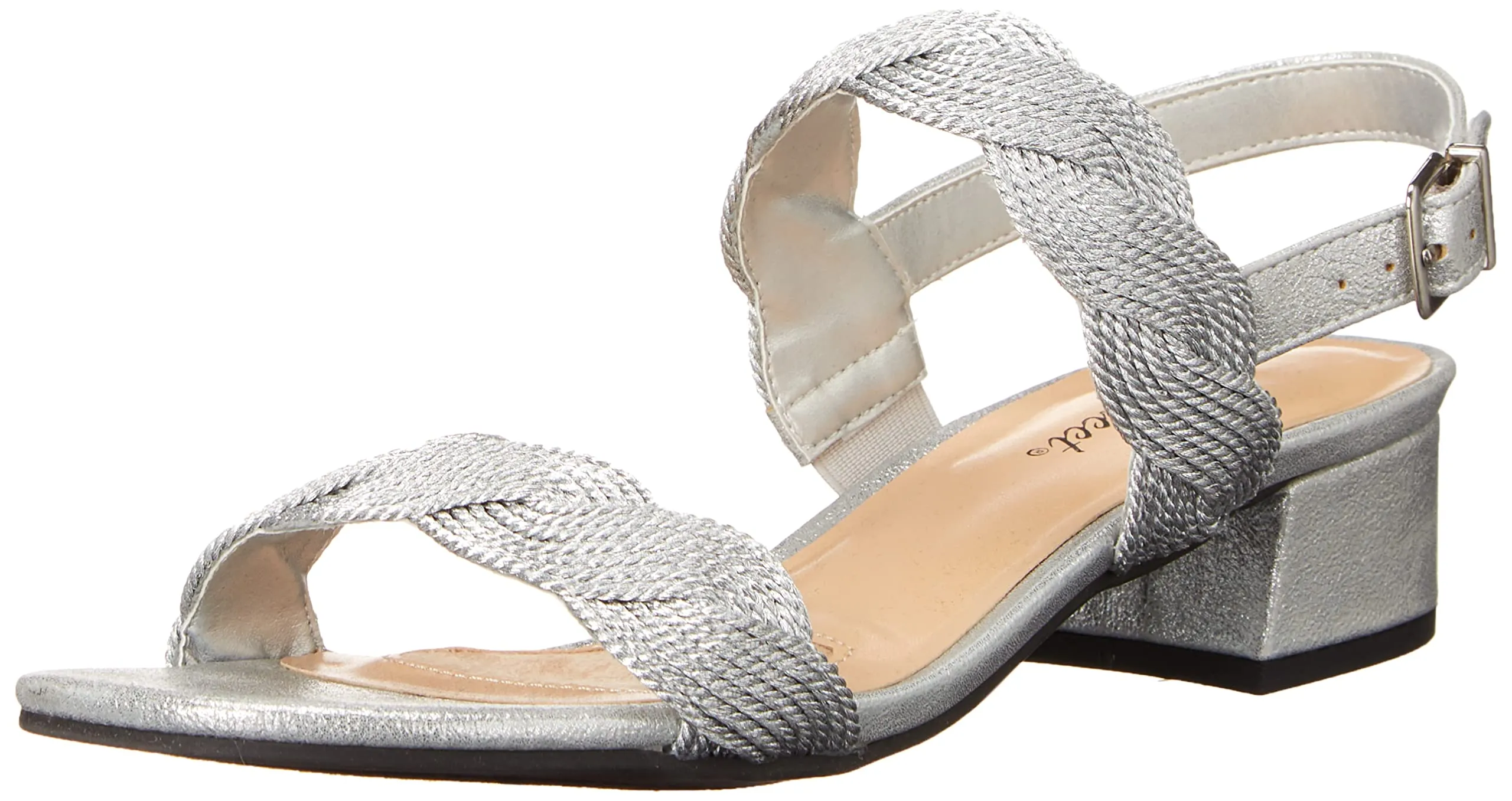 Easy Street Women's Charee Block Heel Sandal Heeled, Silver Woven, 7