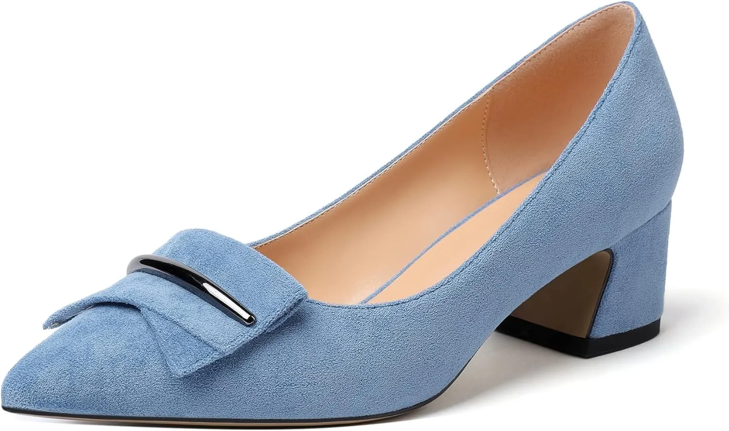 Eldof Block Heels Pumps for Women Pointed Toe Slip on Low Chunky Heeled Bow Heels Classic Low Heel Dress Shoes for Office Wedding Work Evening 2 Inches
