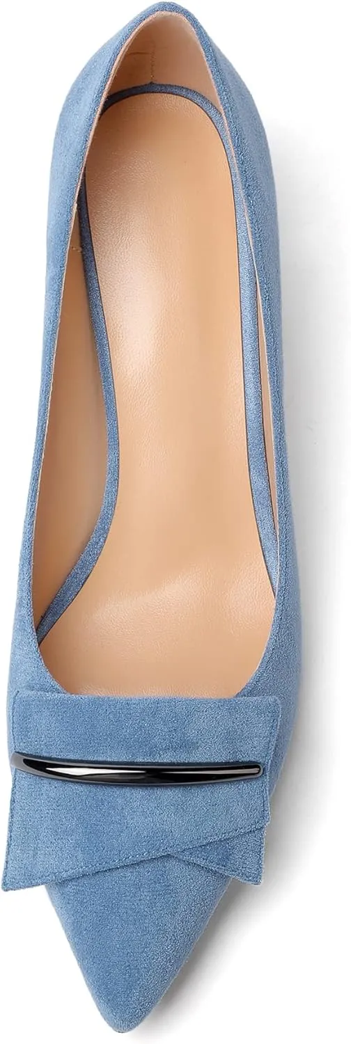 Eldof Block Heels Pumps for Women Pointed Toe Slip on Low Chunky Heeled Bow Heels Classic Low Heel Dress Shoes for Office Wedding Work Evening 2 Inches