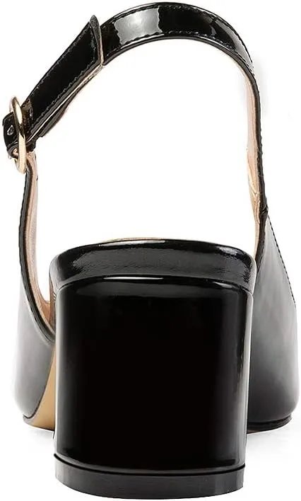 Eldof Pointed Toe Pumps, Block Heel Slingback with Bukles, Classic 2" Low Heel for Wedding Party Office Work US5-US13