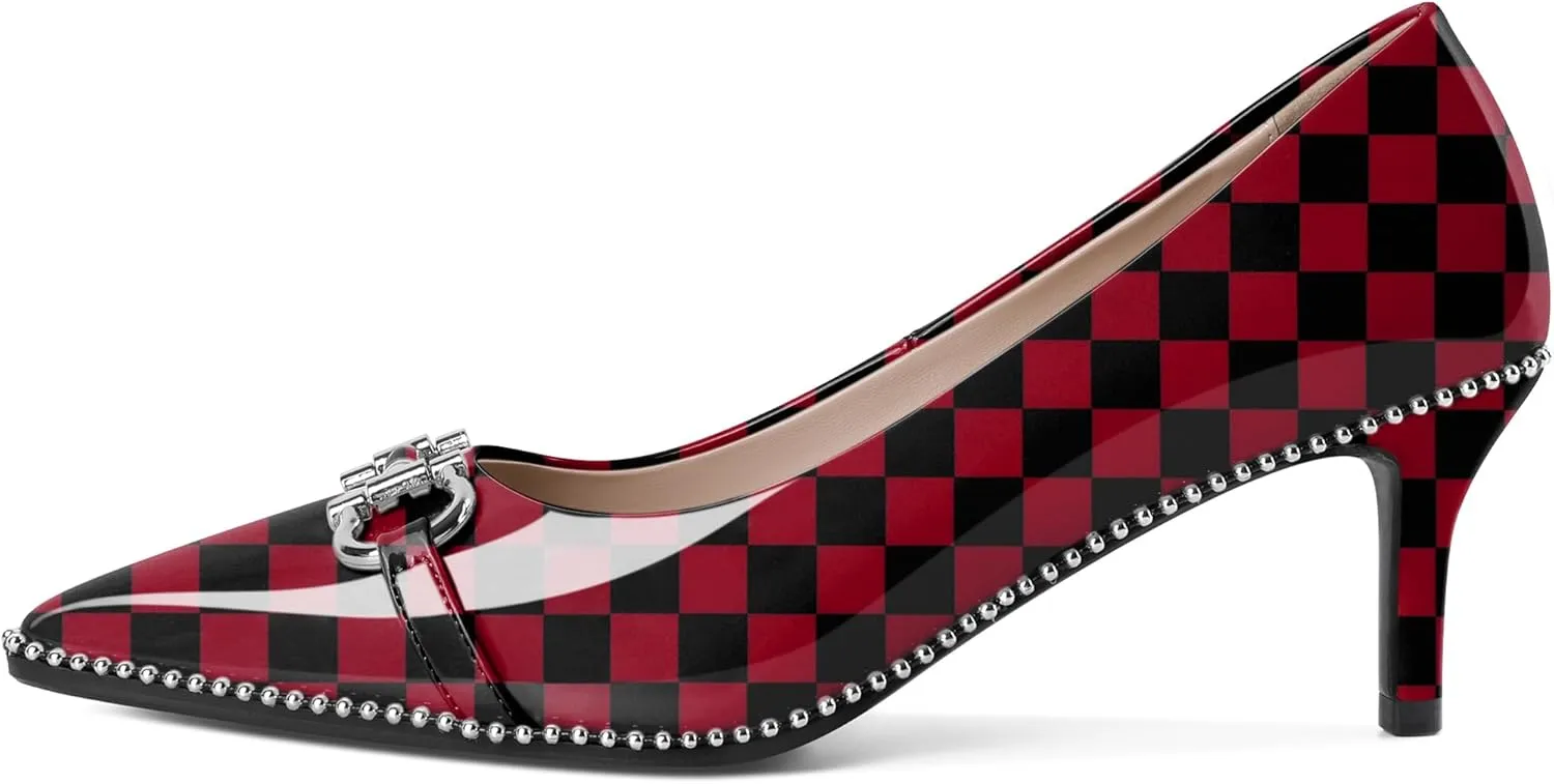 Eldof Women's Kitten Heel Pumps Pointed Toe Slip On Buckle Strap Low Heel Beaded Pumps Shoes2.5 Inches
