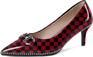 Eldof Women's Kitten Heel Pumps Pointed Toe Slip On Buckle Strap Low Heel Beaded Pumps Shoes2.5 Inches