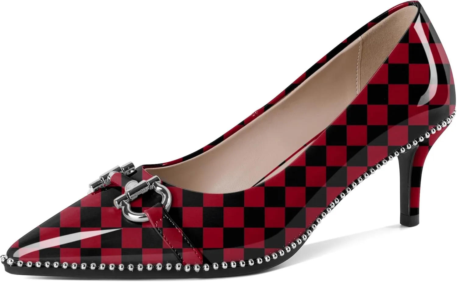 Eldof Women's Kitten Heel Pumps Pointed Toe Slip On Buckle Strap Low Heel Beaded Pumps Shoes2.5 Inches