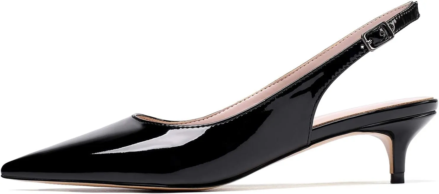 Eldof Women's Slingback Kitten Heel Pumps, 1.4" Pointed Toe Office Low Heel Comfortable Pumps for Office