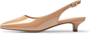 Eldof Women's Slingback Kitten Heel Pumps, 1.4" Pointed Toe Office Low Heel Comfortable Pumps for Office