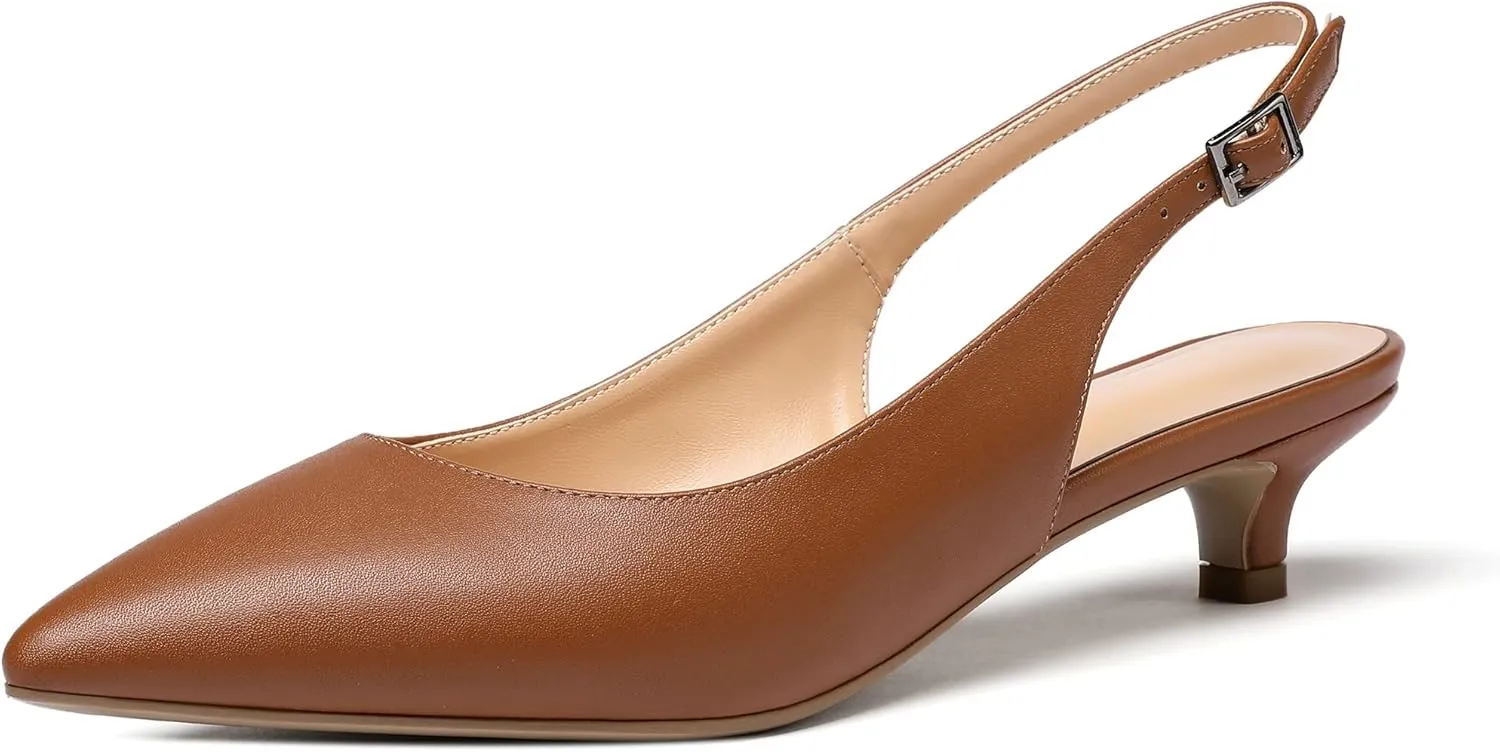 Eldof Women's Slingback Kitten Heel Pumps, 1.4" Pointed Toe Office Low Heel Comfortable Pumps for Office