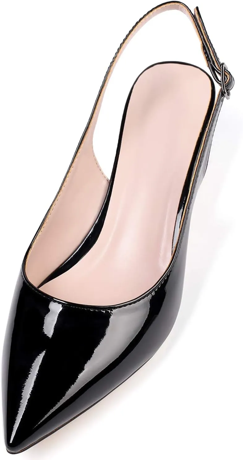 Eldof Women's Slingback Kitten Heel Pumps, 1.4" Pointed Toe Office Low Heel Comfortable Pumps for Office
