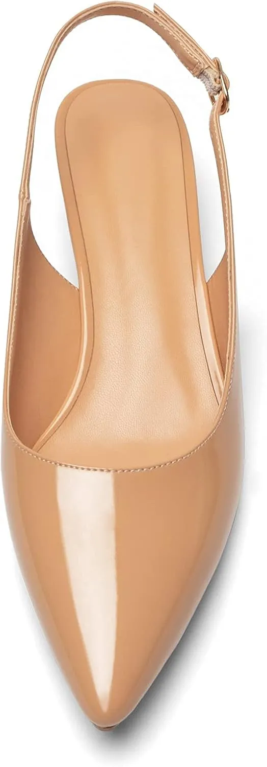 Eldof Women's Slingback Kitten Heel Pumps, 1.4" Pointed Toe Office Low Heel Comfortable Pumps for Office