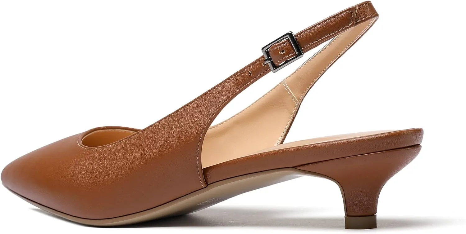 Eldof Women's Slingback Kitten Heel Pumps, 1.4" Pointed Toe Office Low Heel Comfortable Pumps for Office
